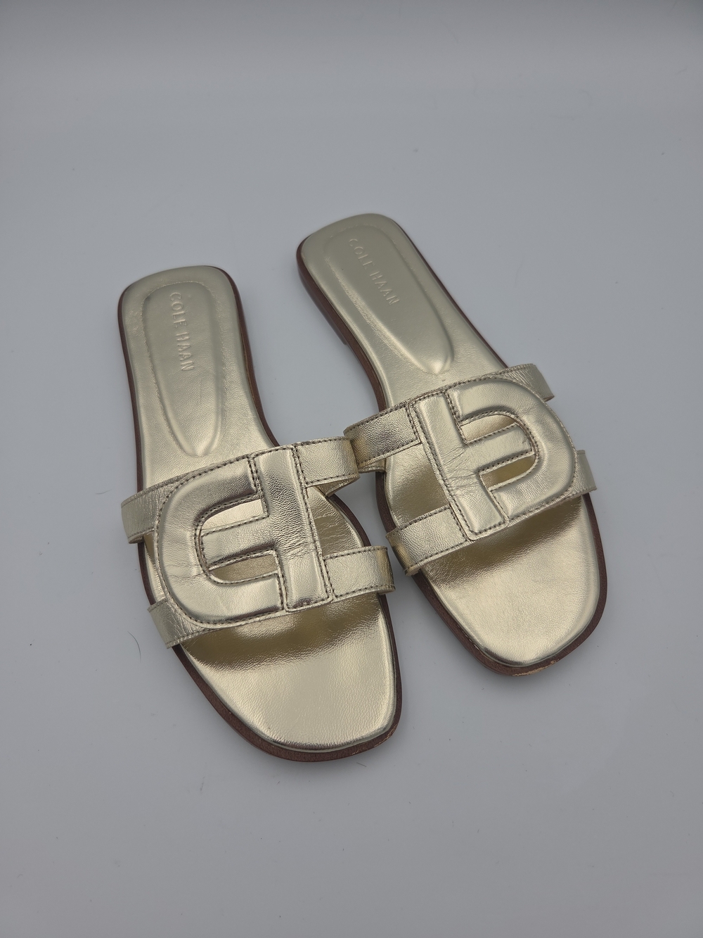 Cole Haan Gold Logo Slide Sandals